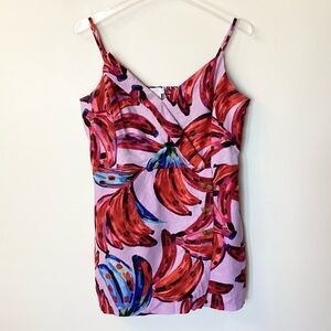 House of Harlow 1960 Linen Blend Banana Print Skort Romper - Lilac/Red - S